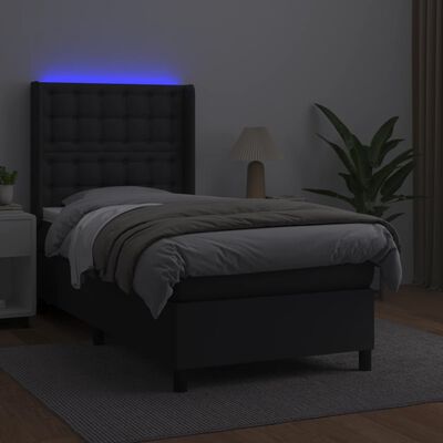 vidaXL Ramsäng med madrass & LED svart 80x200 cm konstläder