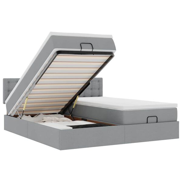 vidaXL Ottoman s&auml;ngram med madrasser ljusgr&aring; 180x200 cm tyg