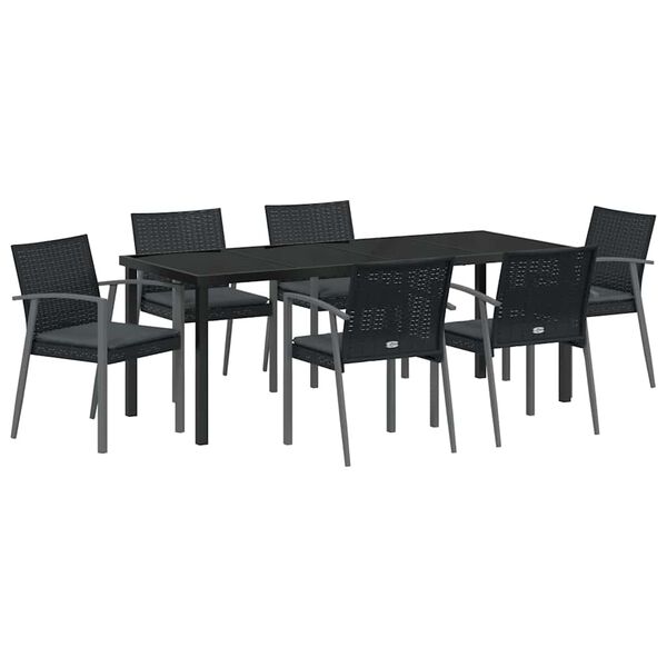 vidaXL Tr&auml;dg&aring;rdsm&ouml;belset 7 pcs Svart och Gr&aring; PE Rattan