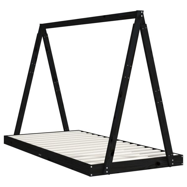 vidaXL Sängram för barn svart 90x190 cm massiv furu