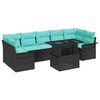 vidaXL Tr&auml;dg&aring;rdsoffset med kudde 8 pcs Svart Poly rattan