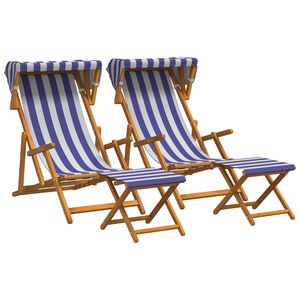 vidaXL Deck Chair 4 st 3 Position Massiv Eukalyptus Tr&auml; Bl&aring; och Vit