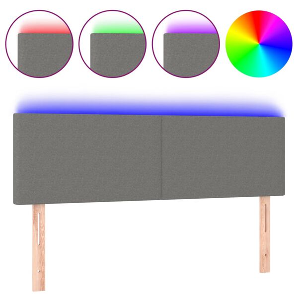 vidaXL Sänggavel LED mörkgrå 144x5x78/88 cm tyg