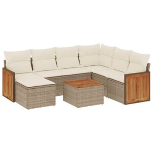 vidaXL Matgrupp f&ouml;r tr&auml;dg&aring;rden med dynor 8 delar beige konstrotting