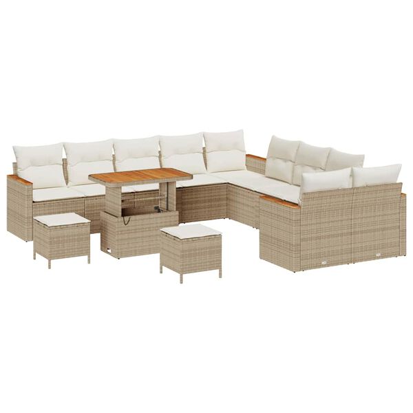 vidaXL Tr&auml;dg&aring;rdsoffset med kudde 13 pcs Beige Poly rattan