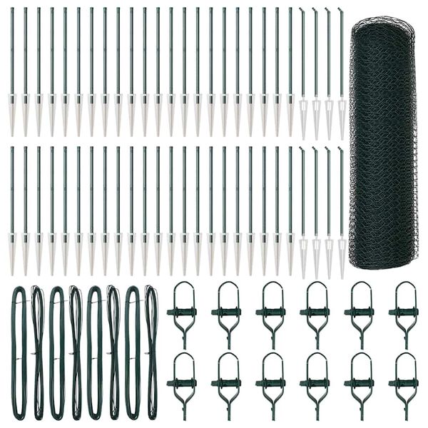 vidaXL Stängselstolpe Grön 100 x 1 m (13 mm nät) Stål och PVC