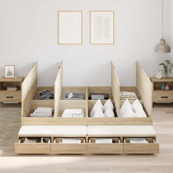 vidaXL Förvaringssängram med låda Sonoma-ek 200 cm Konstruerat trä