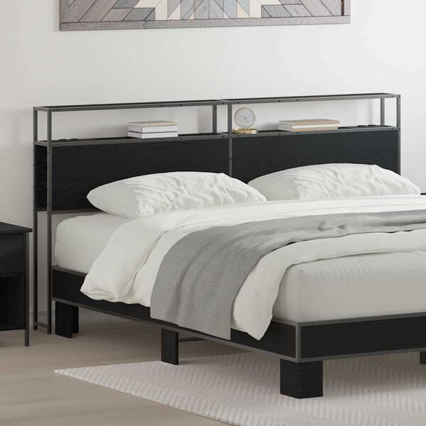 vidaXL F&ouml;rvaringshuvudgavel med hylla Svart ek 200 cm Konstruerat tr&auml;