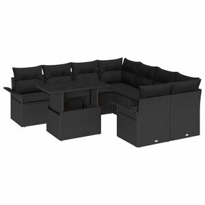 vidaXL Tr&auml;dg&aring;rdsoffset med kudde 9 pcs Svart Poly rattan
