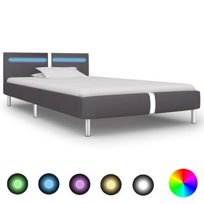 vidaXL Sängram med LED grå konstläder 90x200 cm