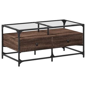 vidaXL Soffbord med glasskiva brun ek 98,5x50x45 cm st&aring;l