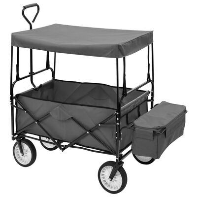 vidaXL Hopfällbar handvagn med tak stål grå