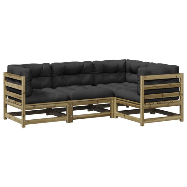 vidaXL Soffgrupp med dynor 4 delar impregnerad furu