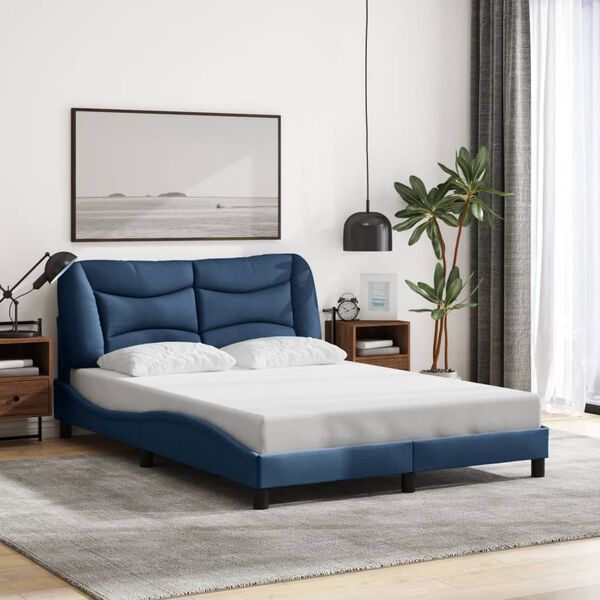 vidaXL Bed Frame without Mattress "Hvar" Blue 140x190 cm Fabric