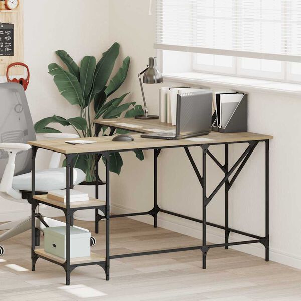 vidaXL Skrivbord sonoma-ek 139x139x75 cm konstruerat trä