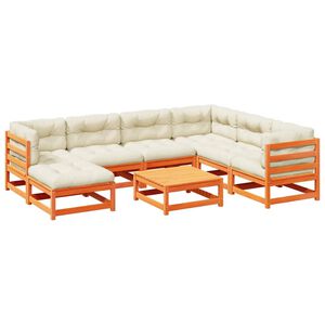 vidaXL Soffgrupp f&ouml;r tr&auml;dg&aring;rden med dynor 8 delar vaxbrun massiv furu