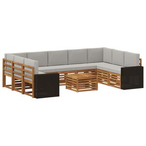 vidaXL Soffgrupper 10 pcs Naturlig och ljusgr&aring; Massivt Akaciatr&auml;