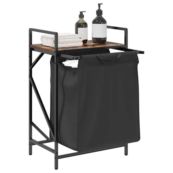 vidaXL Tvättkorg 1 fack med hylla rökfärgad ek