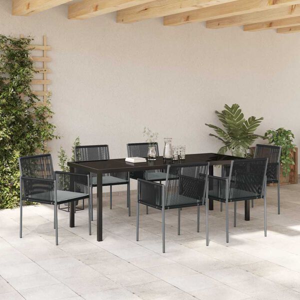 vidaXL Tr&auml;dg&aring;rdsm&ouml;belset 7 pcs Svart PE Rattan