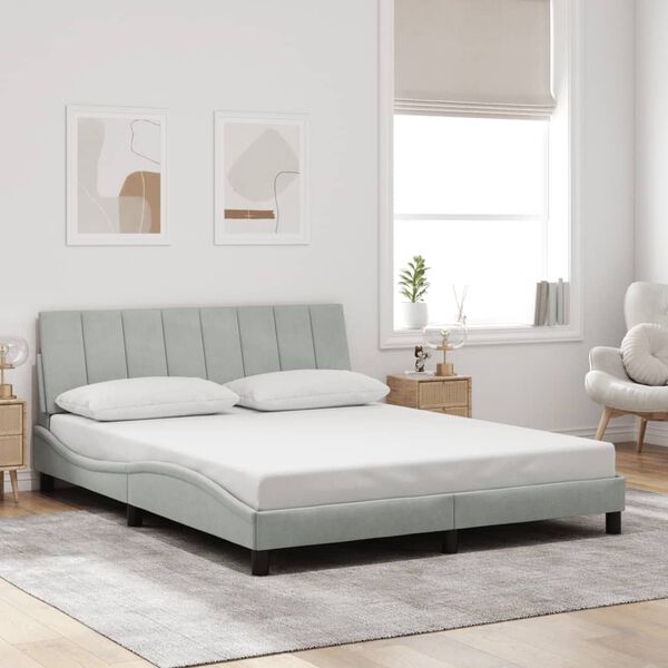 vidaXL Bed Frame with LED without Mattress "Hanko" Light Grey 160x200 cm Velvet