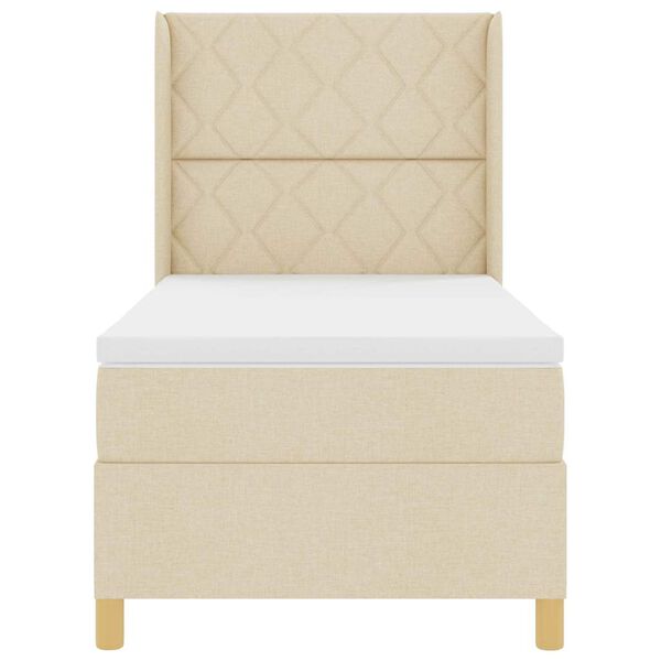 vidaXL B&auml;ddfj&auml;der med madrass med huvudgavel Kr&auml;m 100 x 200 cm tyg