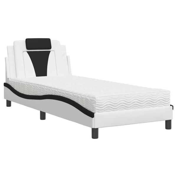 vidaXL Bed "Viana" with Mattress White and Black 90x190 cm Faux Leather