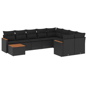 vidaXL Loungegrupp 10 delar med svarta dynor konstrotting