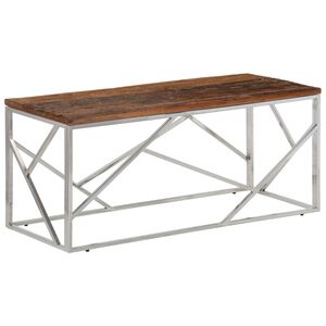 vidaXL Soffbord silver rostfritt st&aring;l och massivt tr&auml;