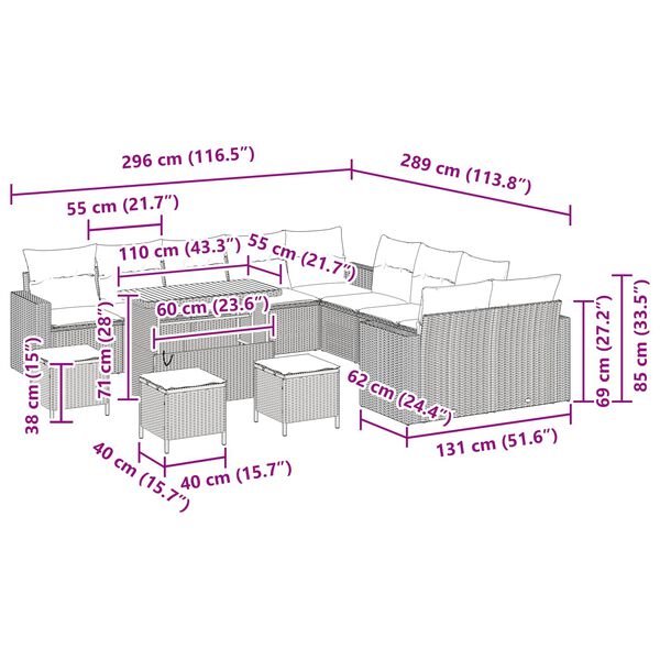 vidaXL Tr&auml;dg&aring;rdsoffset med kudde 18 pcs Svart konstrotting