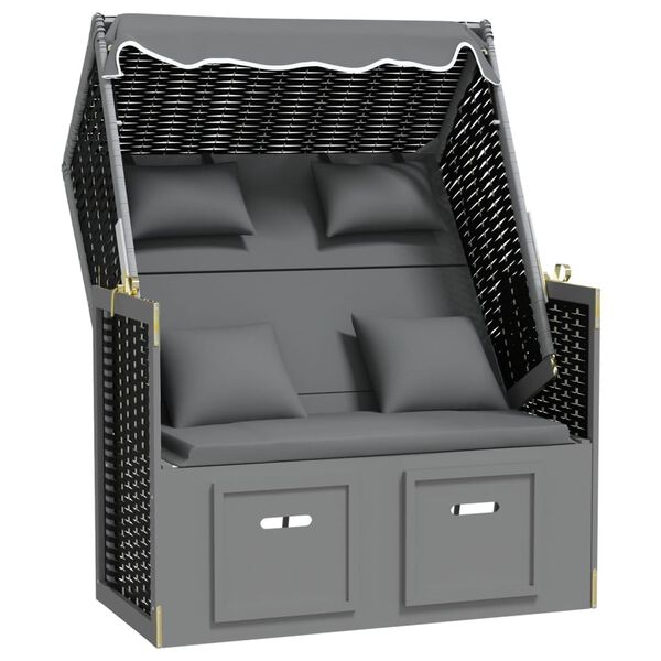 vidaXL Strandkorg med dyna konstrotting och massivt tr&auml; antracit&svart