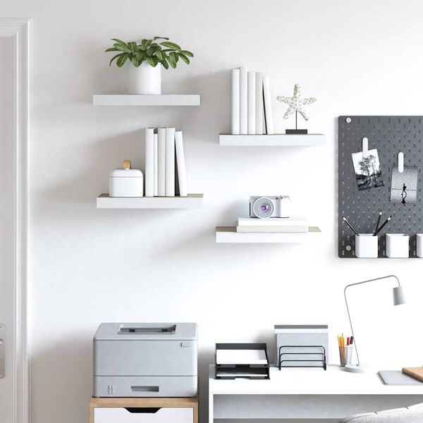 vidaXL Sv&auml;vande v&auml;gghyllor 4 st ek och vit 40x23x3,8 cm MDF