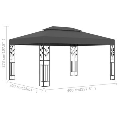 vidaXL Paviljong med dubbeltak 3x4m antracit