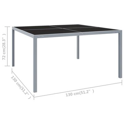 vidaXL Trädgårdsbord 130x130x72 cm grå stål och glas