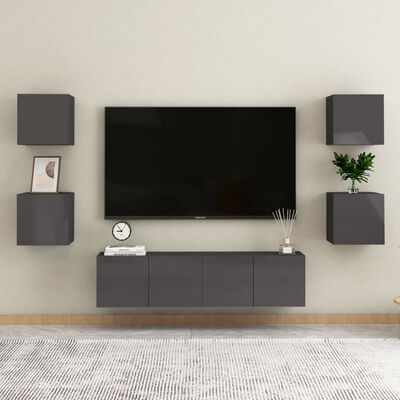 vidaXL Väggmonterade tv-skåp 4 st grå högglans 30,5x30x30 cm