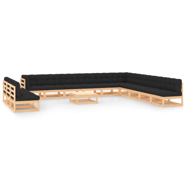 vidaXL Loungegrupp med antracitf&auml;rgade dynor 14 delar massiv furu