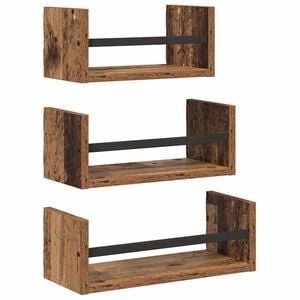 vidaXL V&auml;gghyllset 3 st Gammalt tr&auml; 40x16x14cm Konstruerat tr&auml;