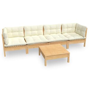 vidaXL Loungegrupp med gr&auml;ddvita dynor 5 delar massiv furu