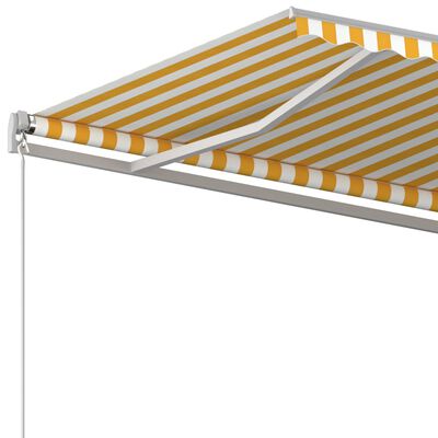vidaXL Markis med stolpar automatisk infällbar 3,5x2,5 m gul och vit