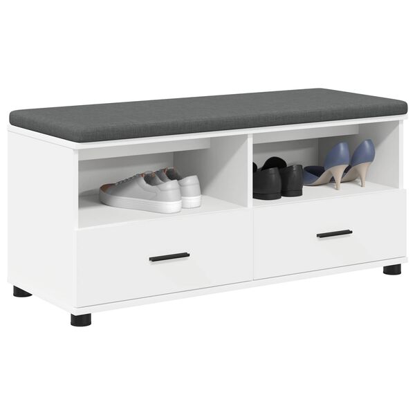 vidaXL Hallb&auml;nk med l&aring;da Vit 100 x 38 x 46 cm Sp&aring;nskiva och kl&auml;dfabric