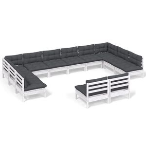 vidaXL Loungegrupp med dynor 12 delar vit massiv furu