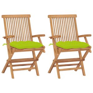 vidaXL Hopf&auml;llbara stolar med ljusgr&ouml;na dynor 2 st massiv teak