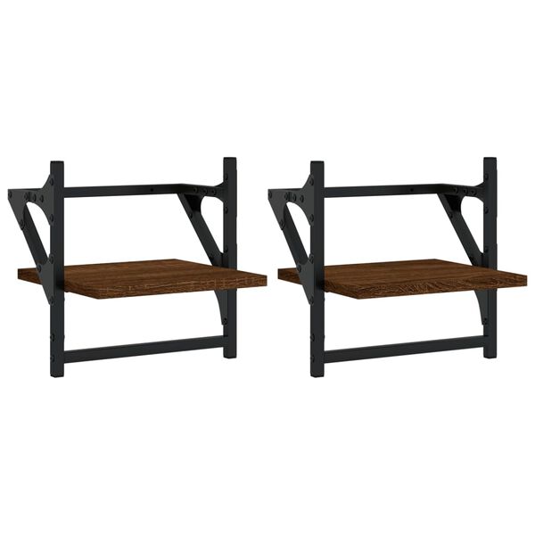 vidaXL V&auml;gghyllor med st&auml;nger 2 st brun ek 30x25x30 cm
