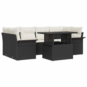 vidaXL Tr&auml;dg&aring;rdsoffset med kudde 7 pcs Svart Poly rattan