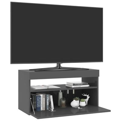 vidaXL Tv-bänk med LED-belysning grå högglans 75x35x40 cm