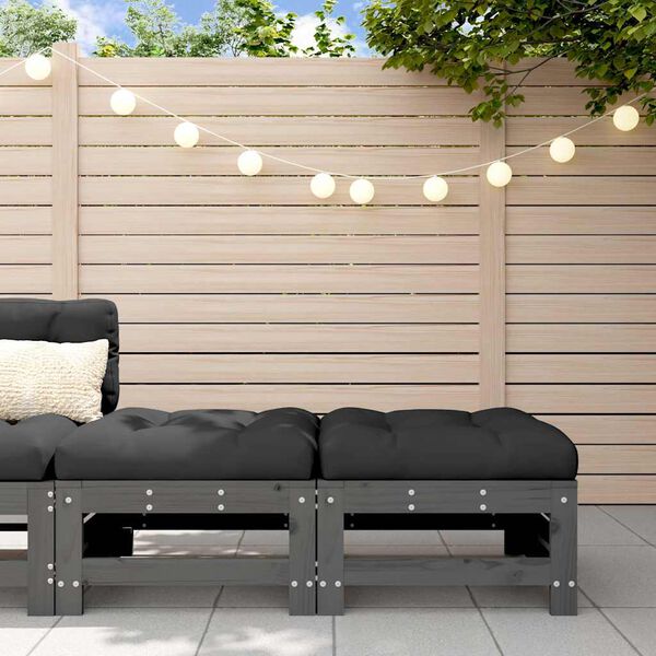 vidaXL Fotpallar med dynor f&ouml;r tr&auml;dg&aring;rden 2 st gr&aring; massiv furu