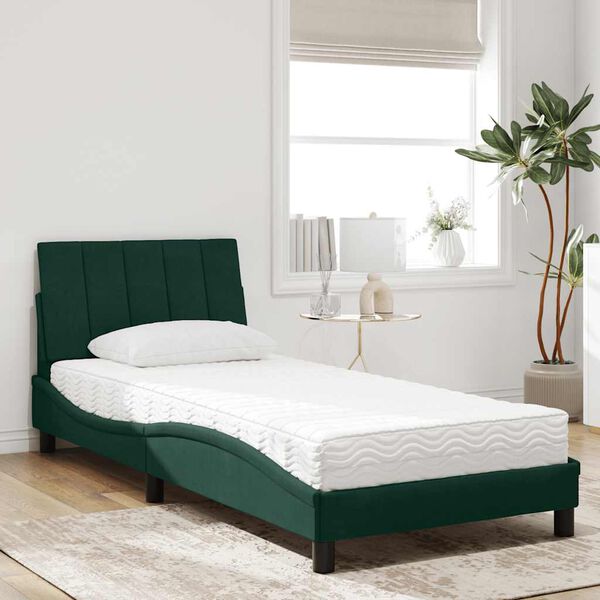 vidaXL Bed with Mattress "Hanko" Dark Green 80x200 cm Velvet