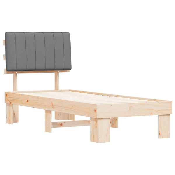 vidaXL S&auml;ngram med Kl&auml;dd Huvudgavel Ljusgr&aring; 80 x 200 cm Massiv furu