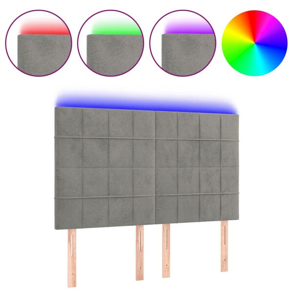 vidaXL Sänggavel LED ljusgrå 144x5x118/128 cm sammet