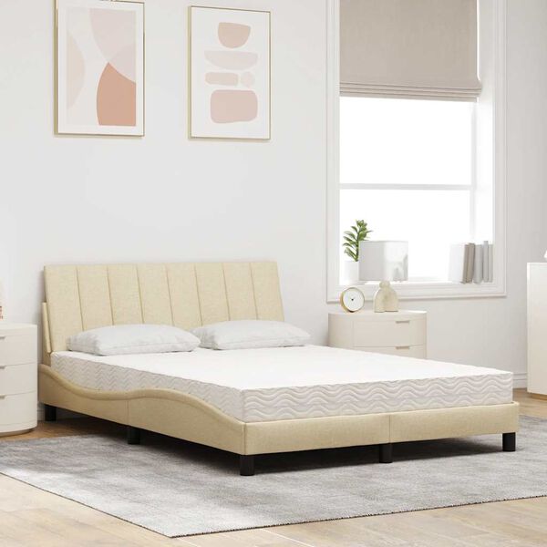vidaXL Bed with Mattress "Hanko" Cream 120x200 cm Fabric