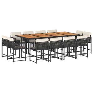 vidaXL Matgrupp f&ouml;r tr&auml;dg&aring;rden med dynor 13 delar svart konstrotting